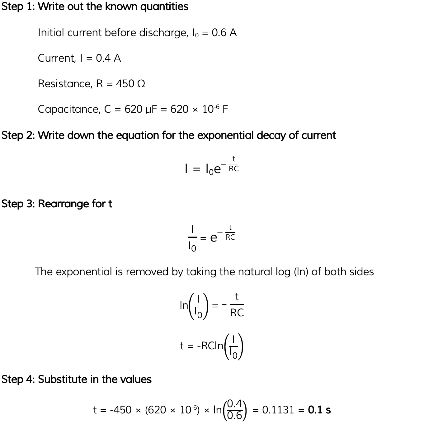 Current Discharge Equation Worked Example