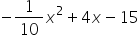 negative 1 over 10 x squared plus 4 x minus 15